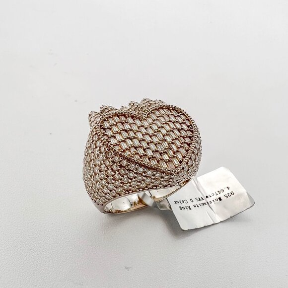 925 Sterling Sliver Moissanite Designer Heart Ring, 4.647ctw VVS Stones Hip Hop - Picture 1 of 9